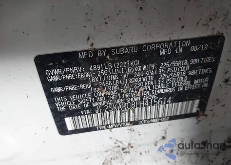 2020 Subaru Forester Sport from USA, damaged, VIN JF2SKARC8LH415614